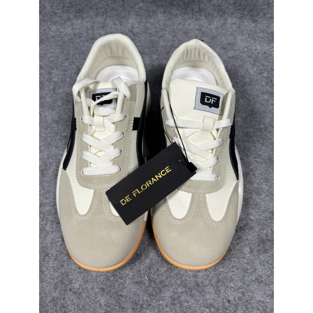 De Florance Low Top Sneakers 9.5 Cream Black Italian Design Platform Sole - Picture 3 of 9